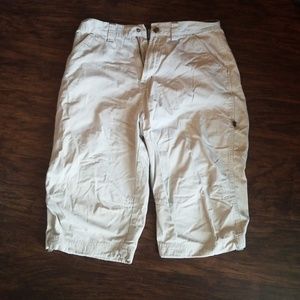 Split long khaki shorts